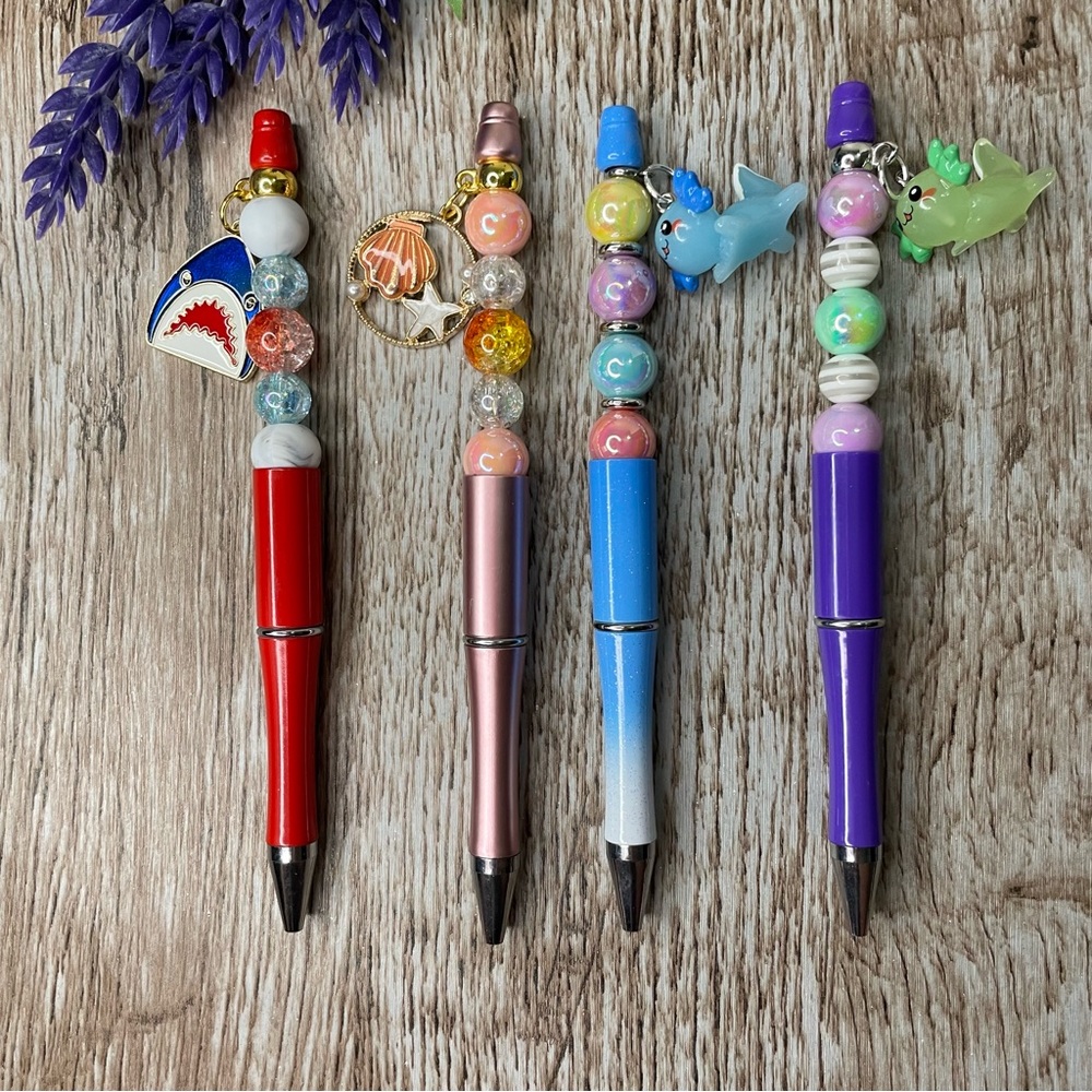 Writing Pen Shark Shell Axolotl Artisan Beaded Silicone Gift Handcrafted Office